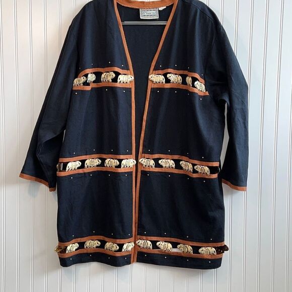 MOLATO Vintage African Duster Jacket  Black And Brown Canvas Elephant Bone Detai - Picture 1 of 16